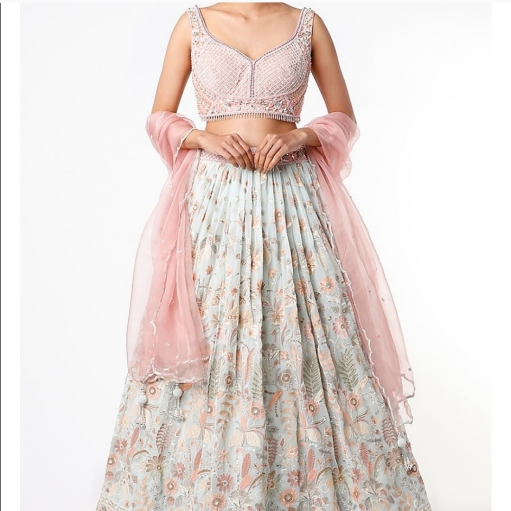 JIYA BY VEER DESIGNSwishlistPale Blue Floral Motifs Embroidered Lehenga Set